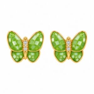 Aritos dorados de mariposas verdes con circonias