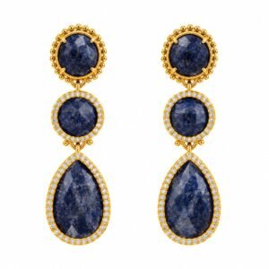 Aritos colgantes dorados con piezas azul oscuro y circonias