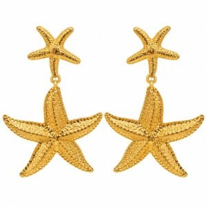 Aretes colgantes dorados de doble estrella de mar