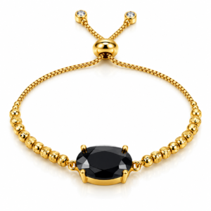 Pulsera ajustable con piedra ovalada negra