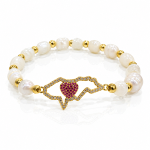Pulsera blanca con mapa y corazón rojo