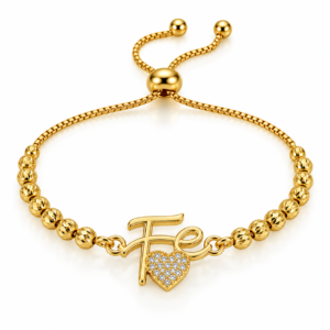 Pulsera dorada con palabra Fe