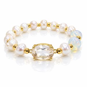 Pulsera blanca con detalle ovalado transparente