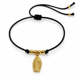 Pulsera negra con medalla religiosa