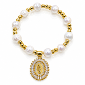 Pulsera blanca con medalla ovalada