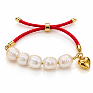 Pulsera roja y blanca con corazón