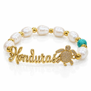 Pulsera blanca con Honduras y tortuga