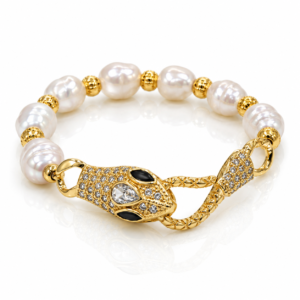 Pulsera blanca con serpiente brillante