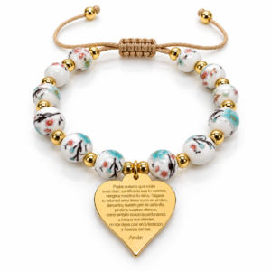 Pulsera floral con corazón grabado