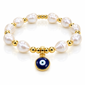 Pulsera blanca con ojo azul colgante