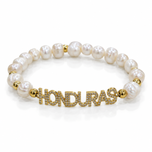 Pulsera blanca con letras Honduras doradas