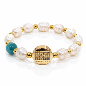 Pulsera blanca con medallón de Honduras