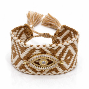 Pulsera tejida beige con ojo decorativo