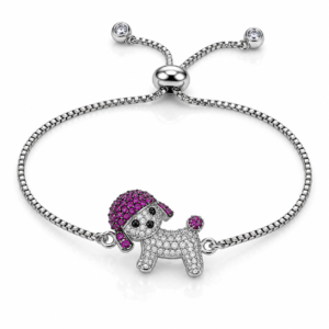Pulsera plateada con perrito decorado
