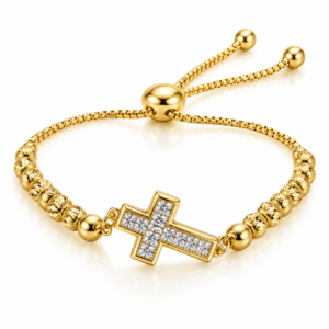 Pulsera dorada con cruz horizontal