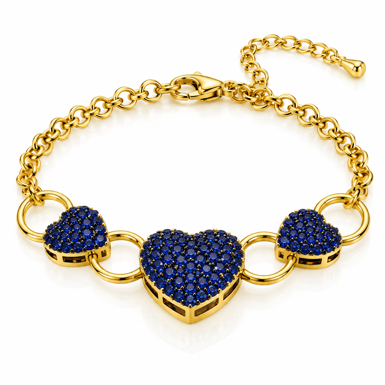 Pulsera de cadena con corazones azules