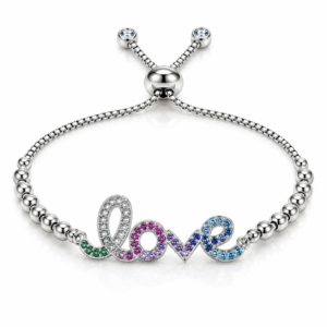 Pulsera plateada con palabra Love multicolor