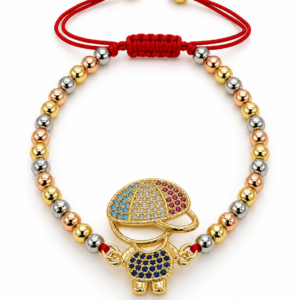 Pulsera roja con dije de niño multicolor