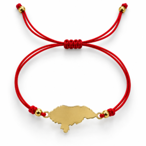Pulsera roja con mapa dorado