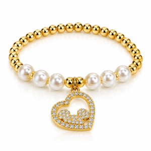 Pulsera dorada y blanca con corazón