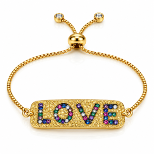 Pulsera ajustable con placa LOVE multicolor