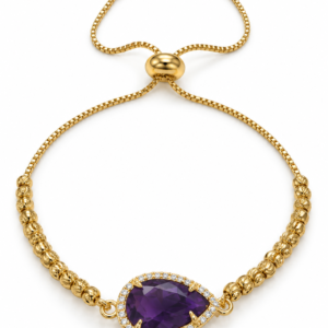 Pulsera dorada con gota morada