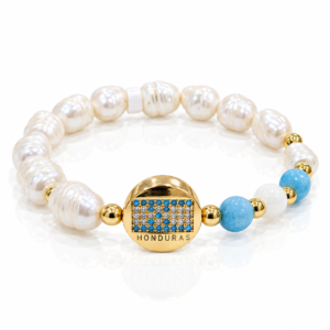 Pulsera blanca y celeste con medallón de Honduras