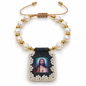 Pulsera blanca con imagen religiosa rectangular