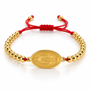 Pulsera roja con medalla ovalada grabada