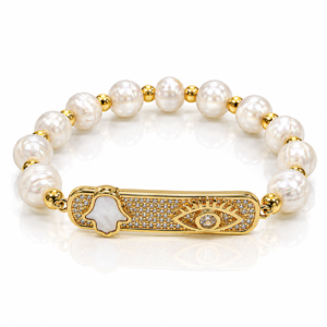 Pulsera blanca con mano y ojo decorativos