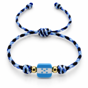 Pulsera de cordón azul y blanco con bandera