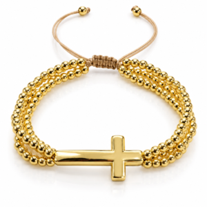 Pulsera dorada de varias hileras con cruz