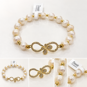 Pulsera blanca con lazo dorado
