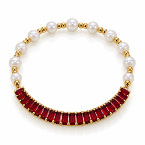 Pulsera blanca con franja roja rectangular