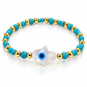 Pulsera turquesa con mano y ojo