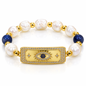 Pulsera blanca y azul con placa de ojo