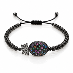Pulsera negra con piña multicolor