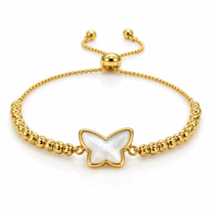 Pulsera dorada con mariposa blanca