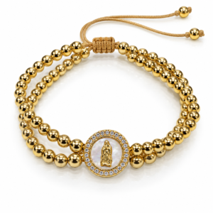 Pulsera dorada de doble hilera con medalla
