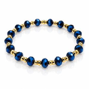 Pulsera azul facetada con separadores dorados