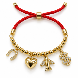 Pulsera roja con dijes de viaje