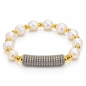 Pulsera blanca con barra plateada brillante