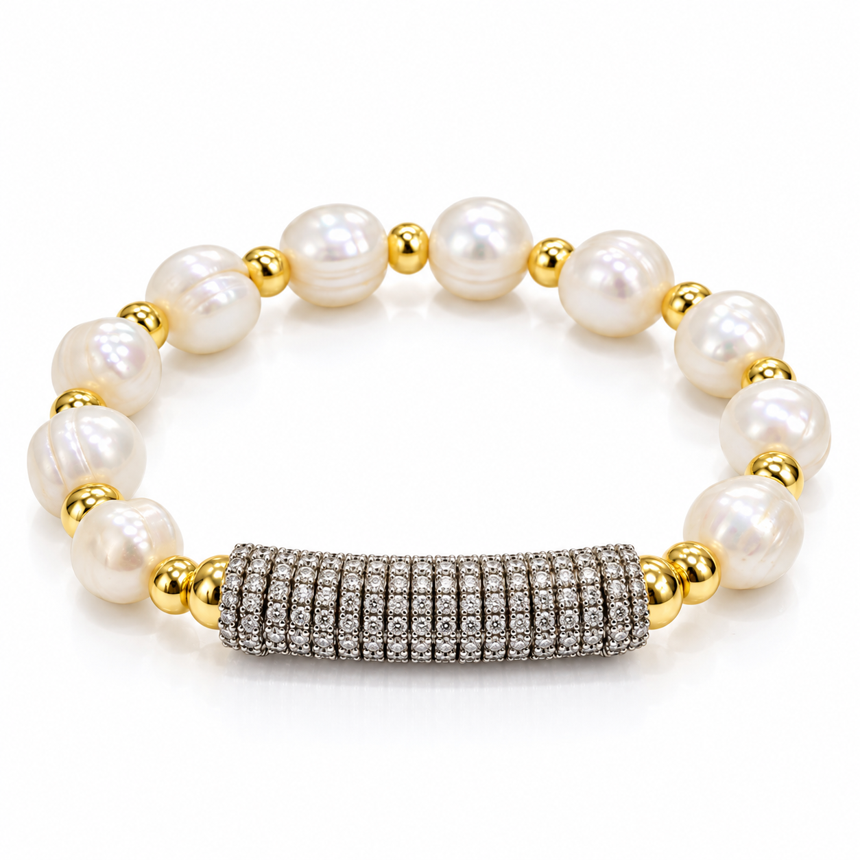 Pulsera blanca con barra plateada brillante