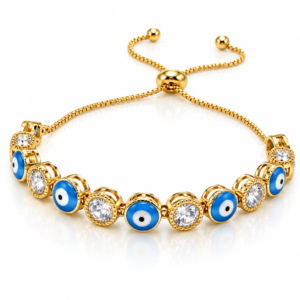 Pulsera dorada con ojos azules