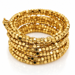 Pulsera ancha dorada de varias hileras