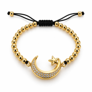 Pulsera negra con luna y estrella