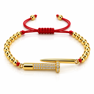 Pulsera roja con barras doradas