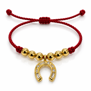 Pulsera roja trenzada con herradura