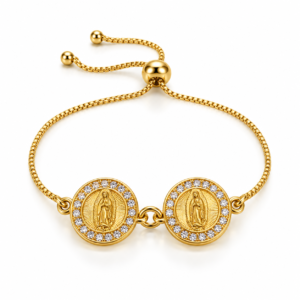Pulsera dorada con dos medallas religiosas