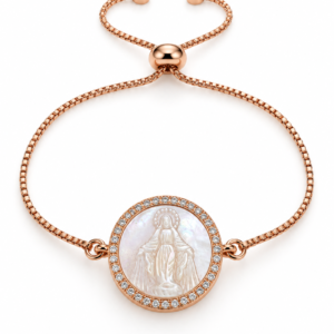 Pulsera rosada con medalla blanca